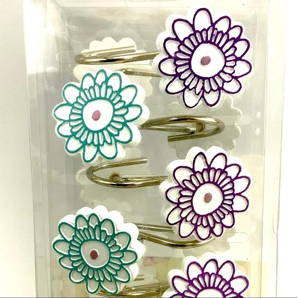 Dream Wheels Shower Curtain Hooks Purple Teal Flowers Set of 12 Popular Bath - Picture 3 of 10